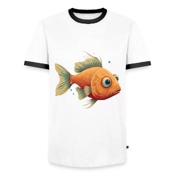 Fish with big Eyes - Men's Ringer Shirt - white/black - Front - AI Model Female 172 light (172cm) & AI Model Male 178 dark (178cm)