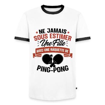 Une fille et joueur de ping-pong - T-shirt contrasté Homme - blanc/noir - Devant - AI Model Female 172 light (172cm) & AI Model Male 178 dark (178cm)
