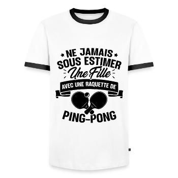 Une fille et joueur de ping-pong - T-shirt contrasté Homme - blanc/noir - Devant - AI Model Female 172 light (172cm) & AI Model Male 178 dark (178cm)