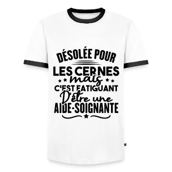 Désolée c'est fatiguant d'être une aide soignante - T-shirt contrasté Homme - blanc/noir - Devant - AI Model Female 172 light (172cm) & AI Model Male 178 dark (178cm)