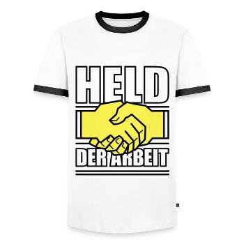 Held der Arbeit - Männer Kontrast-T-Shirt - Weiß/Schwarz - Vorne - AI Model Female 172 light (172cm) & AI Model Male 178 dark (178cm)