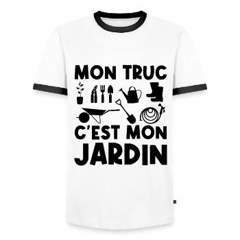 Mon truc c'est mon jardin - T-shirt contrasté Homme - blanc/noir - Devant - AI Model Female 172 light (172cm) & AI Model Male 178 dark (178cm)