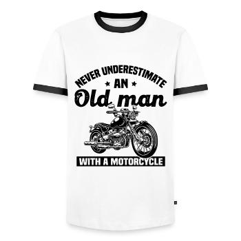 Never underestimate an old man with a motorcycle - Men's Ringer Shirt - white/black - Front - AI Model Female 172 light (172cm) & AI Model Male 178 dark (178cm)