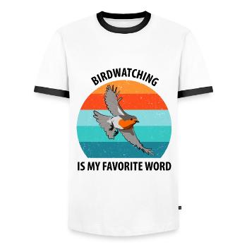 Observation des oiseaux Observation des oiseaux Observation des oiseaux - T-shirt contrasté Homme - blanc/noir - Devant - AI Model Female 172 light (172cm) & AI Model Male 178 dark (178cm)