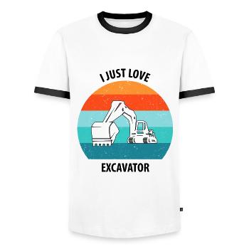 Excavatrice Excavateur Conducteur d’excavatrice Camion d’excavatrice - T-shirt contrasté Homme - blanc/noir - Devant - AI Model Female 172 light (172cm) & AI Model Male 178 dark (178cm)