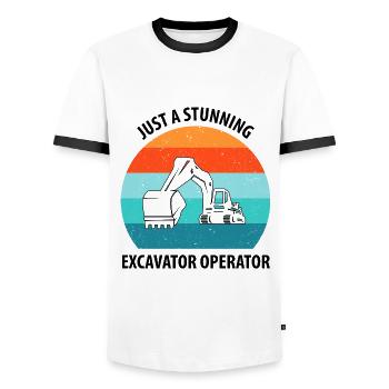 Bagger Baggerfahrer Baggerwagen - Männer Kontrast-T-Shirt - Weiß/Schwarz - Vorne - AI Model Female 172 light (172cm) & AI Model Male 178 dark (178cm)