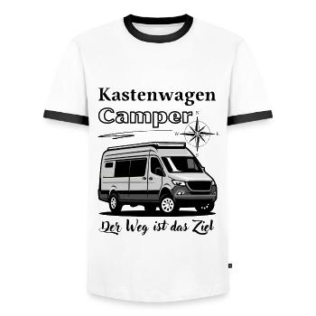 Camper-Kastenwagen Wohnmobil Spruch + Motiv - Männer Kontrast-T-Shirt - Weiß/Schwarz - Vorne - AI Model Female 172 light (172cm) & AI Model Male 178 dark (178cm)