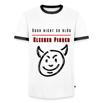 Guck nicht so blöd Kleiner Pisser-Party Fun Shirt - Männer Kontrast-T-Shirt - Weiß/Schwarz - Vorne - AI Model Female 172 light (172cm) & AI Model Male 178 dark (178cm)