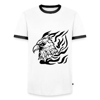 Tête d’aigle avec style de tatouage de flamme - T-shirt contrasté Homme - blanc/noir - Devant - AI Model Female 172 light (172cm) & AI Model Male 178 dark (178cm)
