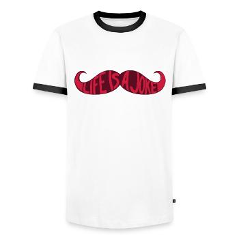 Moustache - Life is a joke - Men's Ringer Shirt - white/black - Front - AI Model Female 172 light (172cm) & AI Model Male 178 dark (178cm)
