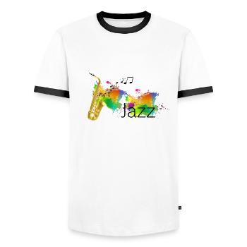 Beau design jazz pour les fans de jazz et les saxophonistes - T-shirt contrasté Homme - blanc/noir - Devant - AI Model Female 172 light (172cm) & AI Model Male 178 dark (178cm)