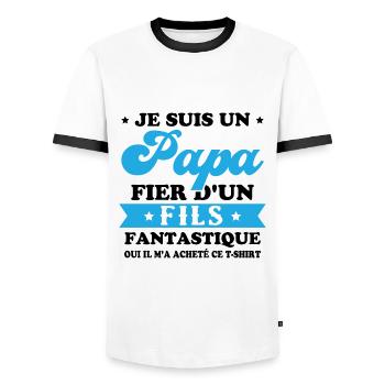 Je suis un papa fier d'un fils, Cadeau papa - T-shirt contrasté Homme - blanc/noir - Devant - AI Model Female 172 light (172cm) & AI Model Male 178 dark (178cm)