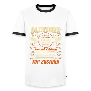 Oldtimer Baujahr 1949 Jahrgang Geburtstag Geschenk - Männer Kontrast-T-Shirt - Weiß/Schwarz - Vorne - AI Model Female 172 light (172cm) & AI Model Male 178 dark (178cm)