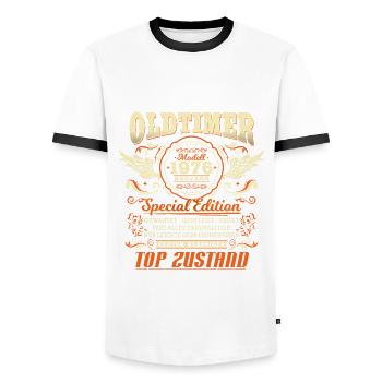 Oldtimer Baujahr 1976 Jahrgang Geburtstag Geschenk - Männer Kontrast-T-Shirt - Weiß/Schwarz - Vorne - AI Model Female 172 light (172cm) & AI Model Male 178 dark (178cm)