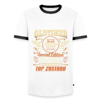 Oldtimer Baujahr 1956 Jahrgang Geburtstag Geschenk - Männer Kontrast-T-Shirt - Weiß/Schwarz - Vorne - AI Model Female 172 light (172cm) & AI Model Male 178 dark (178cm)