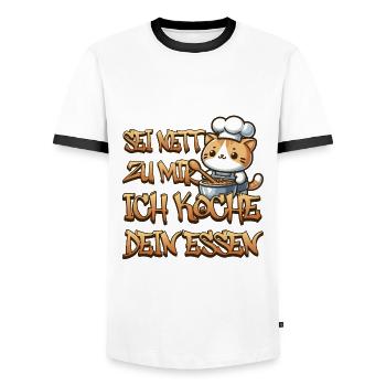 Sei nett zu mir ich koche dein Essen - Männer Kontrast-T-Shirt - Weiß/Schwarz - Vorne - AI Model Female 172 light (172cm) & AI Model Male 178 dark (178cm)