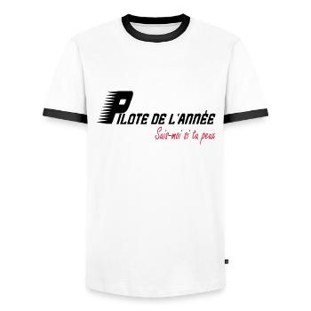 Pilote de l'année suis moi si tu peux - T-shirt contrasté Homme - blanc/noir - Devant - AI Model Female 172 light (172cm) & AI Model Male 178 dark (178cm)