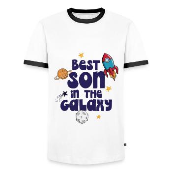 Bester Sohn der Galaxis - Männer Kontrast-T-Shirt - Weiß/Schwarz - Vorne - AI Model Female 172 light (172cm) & AI Model Male 178 dark (178cm)