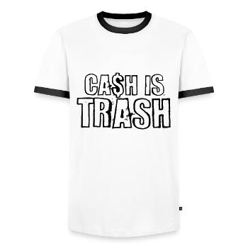 L’argent est déchet - anticapitalisme - T-shirt contrasté Homme - blanc/noir - Devant - AI Model Female 172 light (172cm) & AI Model Male 178 dark (178cm)