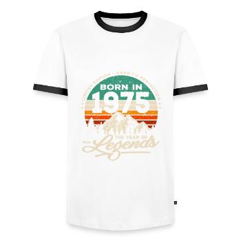 Legends are born in 1975 - Men's Ringer Shirt - white/black - Front - AI Model Female 172 light (172cm) & AI Model Male 178 dark (178cm)