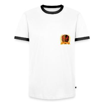PLAISIR INFINI Phénix Royal en couleur or (1) - T-shirt contrasté Homme - blanc/noir - Devant - AI Model Female 172 light (172cm) & AI Model Male 178 dark (178cm)