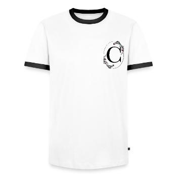 Buchstabe C - Männer Kontrast-T-Shirt - Weiß/Schwarz - Vorne - AI Model Female 172 light (172cm) & AI Model Male 178 dark (178cm)