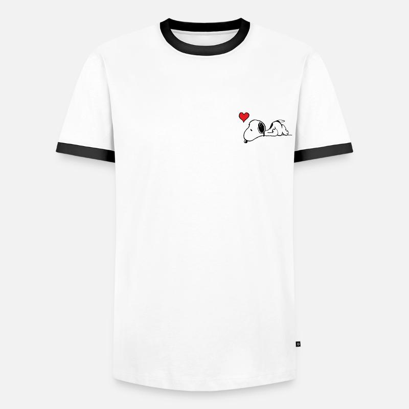Peanuts Snoopy Herz Brustmotiv - Männer Kontrast-T-Shirt - Weiß/Schwarz