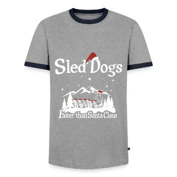 Sled dogs are faster than Santa Claus - Men's Ringer Shirt - grey/navy  - Front - AI Model Female 172 light (172cm) & AI Model Male 178 light (178cm)