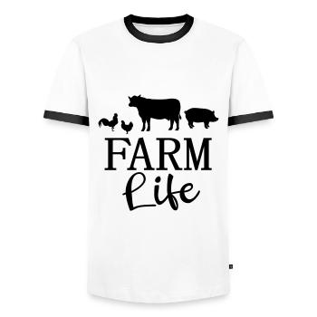 Bauernhof Leben Bauer Landwirt Kuh Huhn Schwein - Männer Kontrast-T-Shirt - Weiß/Schwarz - Vorne - AI Model Female 172 light (172cm) & AI Model Male 178 dark (178cm)