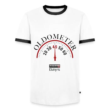 OLDOMETER 45th birthday - Men's Ringer Shirt - white/black - Front - AI Model Female 172 light (172cm) & AI Model Male 178 dark (178cm)