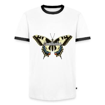 Overthinker Schmetterling - Männer Kontrast-T-Shirt - Weiß/Schwarz - Vorne - AI Model Female 172 light (172cm) & AI Model Male 178 dark (178cm)