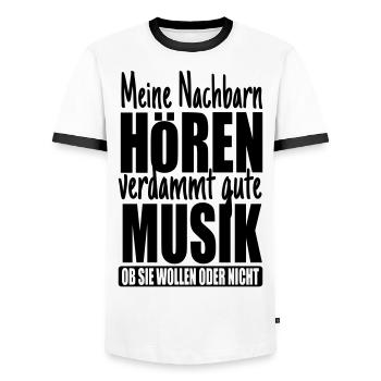 Meine Nachbarn hören gute Musik - Männer Kontrast-T-Shirt - Weiß/Schwarz - Vorne - AI Model Female 172 light (172cm) & AI Model Male 178 dark (178cm)