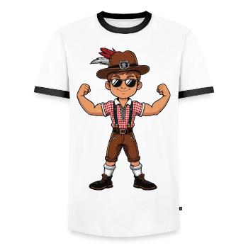 Garçon à Lederhosen Bière JGA Majorque Bavière Alcool - T-shirt contrasté Homme - blanc/noir - Devant - AI Model Female 172 light (172cm) & AI Model Male 178 dark (178cm)