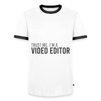 Proud video editor - Men's Ringer Shirt - white/black - Front - AI Model Female 172 light (172cm) & AI Model Male 178 dark (178cm)