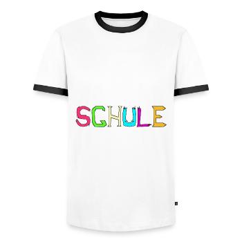 Schule Schriftzug bunt - Schule oder Freilerner - Männer Kontrast-T-Shirt - Weiß/Schwarz - Vorne - AI Model Female 172 light (172cm) & AI Model Male 178 dark (178cm)