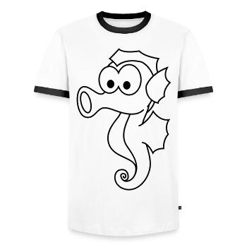 Seahorse Comic Animal - Men's Ringer Shirt - white/black - Front - AI Model Female 172 light (172cm) & AI Model Male 178 dark (178cm)