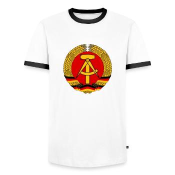 Ostdeutschland Ossi Deutschland DDR - Männer Kontrast-T-Shirt - Weiß/Schwarz - Vorne - AI Model Female 172 light (172cm) & AI Model Male 178 dark (178cm)