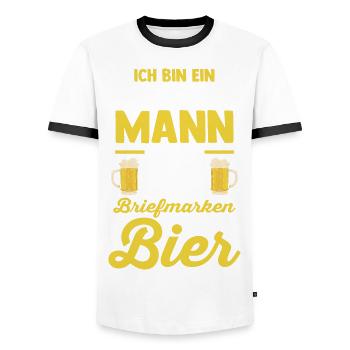 Philatelie Briefmarkensammlung Briefmarkensammler - Männer Kontrast-T-Shirt - Weiß/Schwarz - Vorne - AI Model Female 172 light (172cm) & AI Model Male 178 dark (178cm)