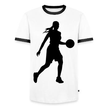 Basketball Player Silhouette Basketball Player Fra - Men's Ringer Shirt - white/black - Front - AI Model Female 172 light (172cm) & AI Model Male 178 dark (178cm)