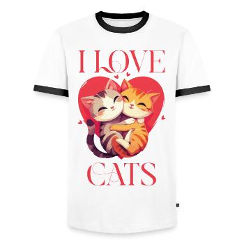 Chats J’aime Les Chats Amour Câlin Coeur Câlin - T-shirt contrasté Homme - blanc/noir - Devant - AI Model Female 172 light (172cm) & AI Model Male 178 dark (178cm)