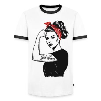 Girl Power Girl Power Grl Pwr Femme Fille Rétro - T-shirt contrasté Homme - blanc/noir - Devant - AI Model Female 172 light (172cm) & AI Model Male 178 dark (178cm)