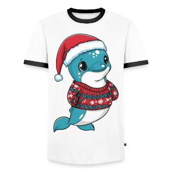 Dolphin Christmas Comic - Men's Ringer Shirt - white/black - Front - AI Model Female 172 light (172cm) & AI Model Male 178 dark (178cm)