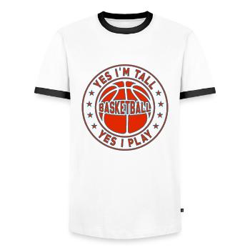 Yes I'm tall and yes I play basketball - Men's Ringer Shirt - white/black - Front - AI Model Female 172 light (172cm) & AI Model Male 178 dark (178cm)