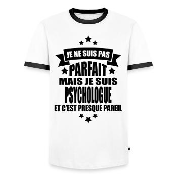 je ne suis pas parfait mais je suis psychologue - T-shirt contrasté Homme - blanc/noir - Devant - AI Model Female 172 light (172cm) & AI Model Male 178 dark (178cm)