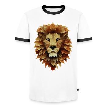 Herbstmajestät: Löwe umgeben von Herbstlaub - Männer Kontrast-T-Shirt - Weiß/Schwarz - Vorne - AI Model Female 172 light (172cm) & AI Model Male 178 dark (178cm)