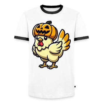 Halloween Poulet Citrouille Dessin animé Octobre - T-shirt contrasté Homme - blanc/noir - Devant - AI Model Female 172 light (172cm) & AI Model Male 178 dark (178cm)