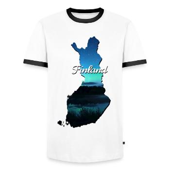 The map of Finland - Men's Ringer Shirt - white/black - Front - AI Model Female 172 light (172cm) & AI Model Male 178 dark (178cm)
