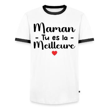 Mom, you're the best - Men's Ringer Shirt - white/black - Front - AI Model Female 172 light (172cm) & AI Model Male 178 dark (178cm)