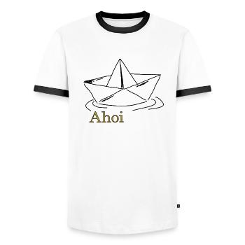 Ahoi Papierboot - Männer Kontrast-T-Shirt - Weiß/Schwarz - Vorne - AI Model Female 172 light (172cm) & AI Model Male 178 dark (178cm)