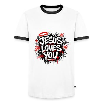 Jesus loves you - Gott liebt Dich! - Männer Kontrast-T-Shirt - Weiß/Schwarz - Vorne - AI Model Female 172 light (172cm) & AI Model Male 178 dark (178cm)